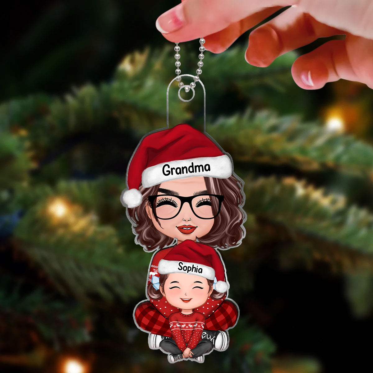 Happy Grandma Grandkid Sitting On Lap Christmas Gift For Granddaughter Grandson Personalized Acrylic Ornament