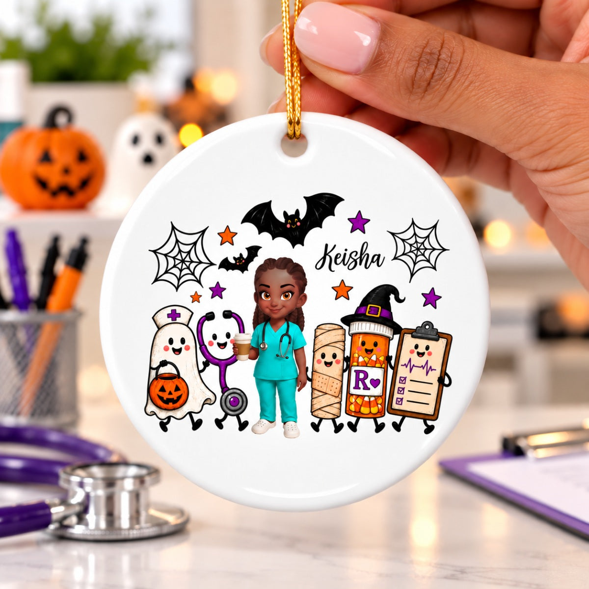 Halloween Cute Nurse Things - Personalized Circle Ornament - Halloween Ornament For Nurse