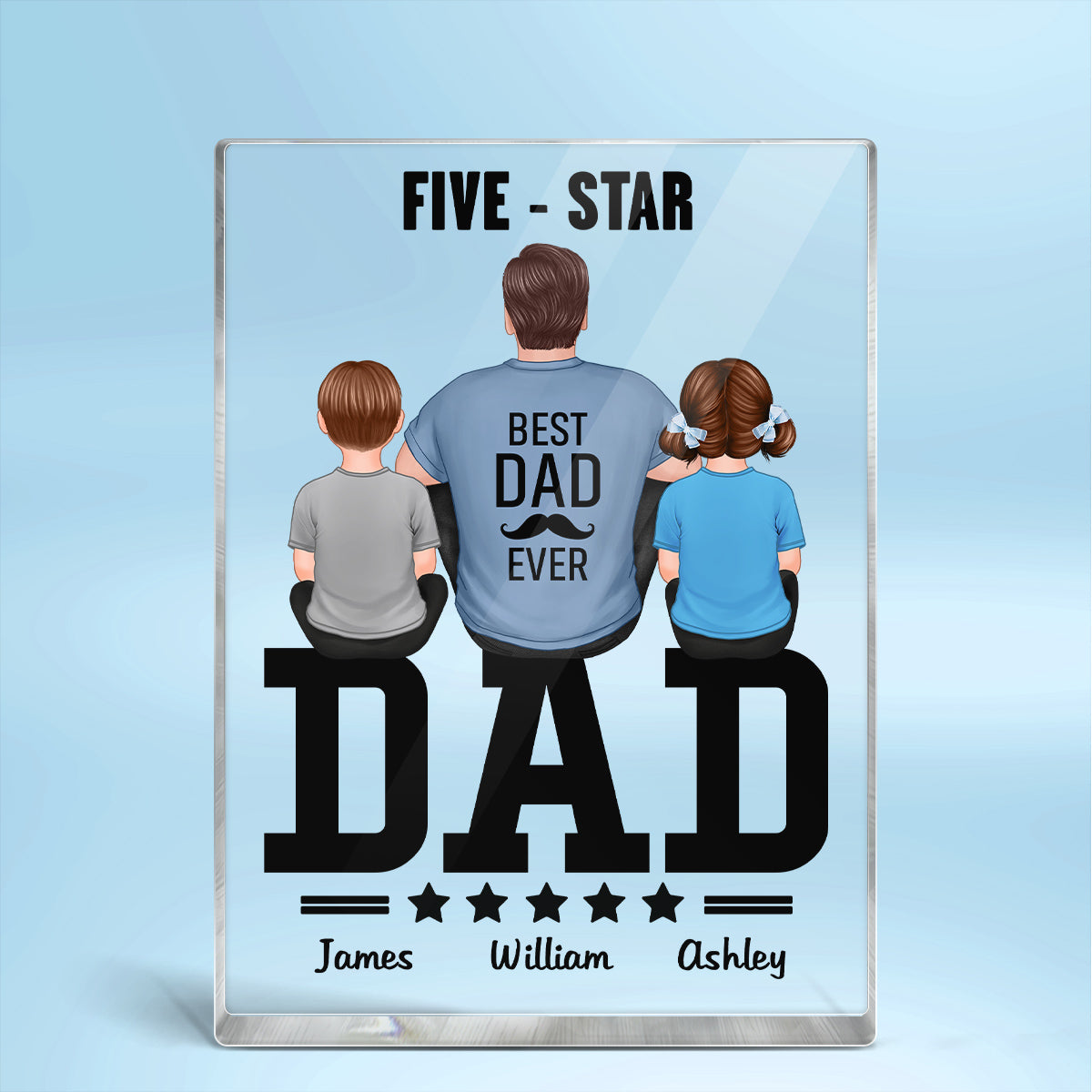 Five - Star Dad Back View Dad And Kids Personalized Rectangle Acrylic Block Plaque