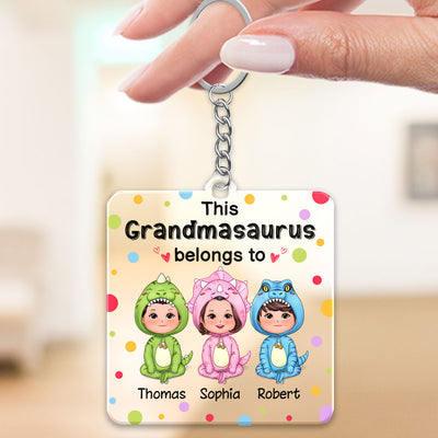 This Grandmasaurus Belongs To Dinosaur Doll Kids Gift For Grandma Mom Personalized Acrylic Keychain