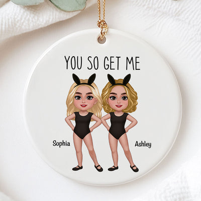 Besties Sisters With Bunny Ears Personalized Circle Ceramic Ornament, Funny Gift for Besties, Friends