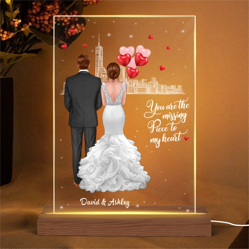 The Missing Piece To My Heart Wedding Couple Personalized LED Night Light - Acrylic LED Lamp