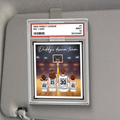 Basketball No. 1 Dad Man & Kids Sitting Trading Card Style Personalized Acrylic Car Visor Clip