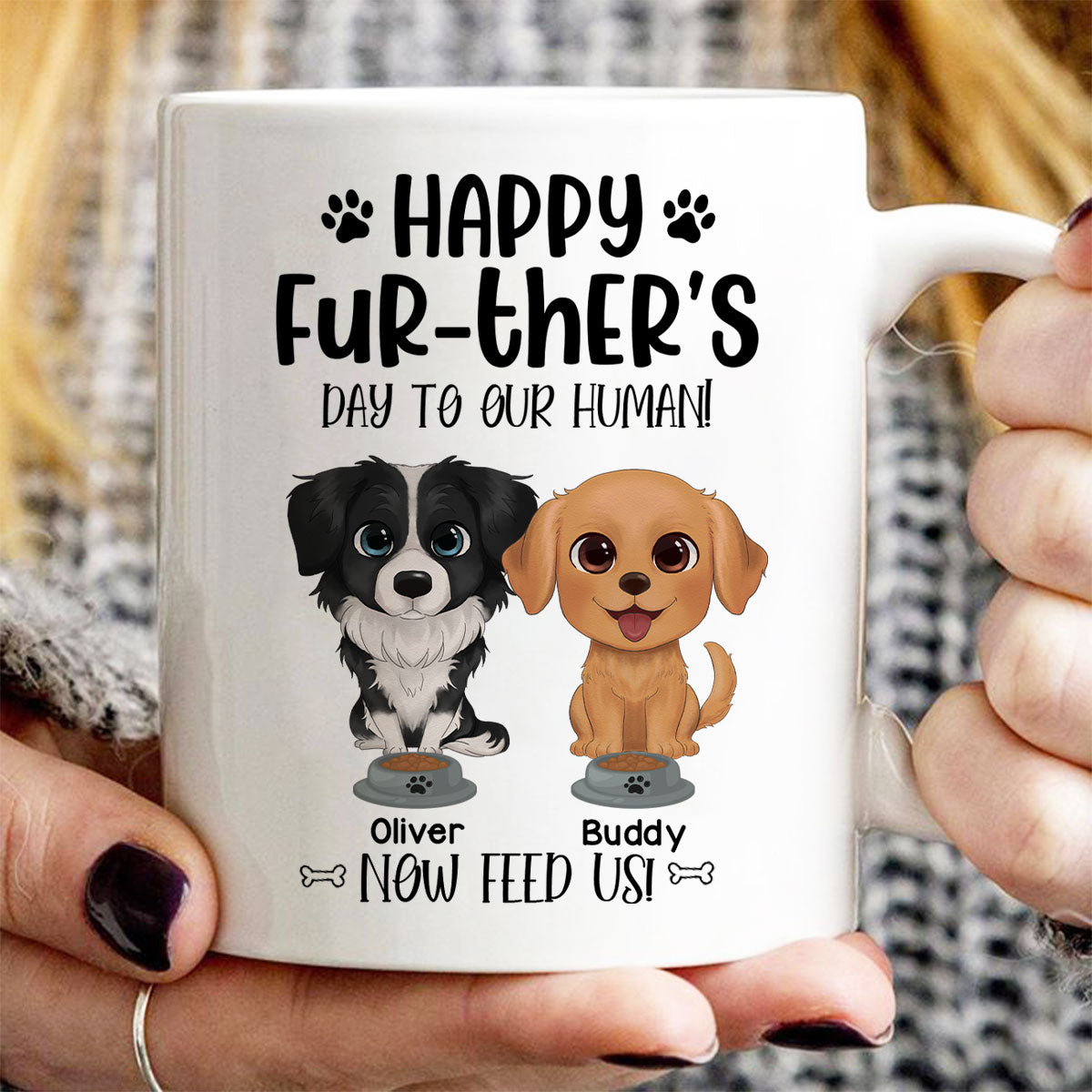 Watercolor Cute Dogs Happy Fur-ther‘s Day To My Human Gift For Dog Dad Personalized Mug