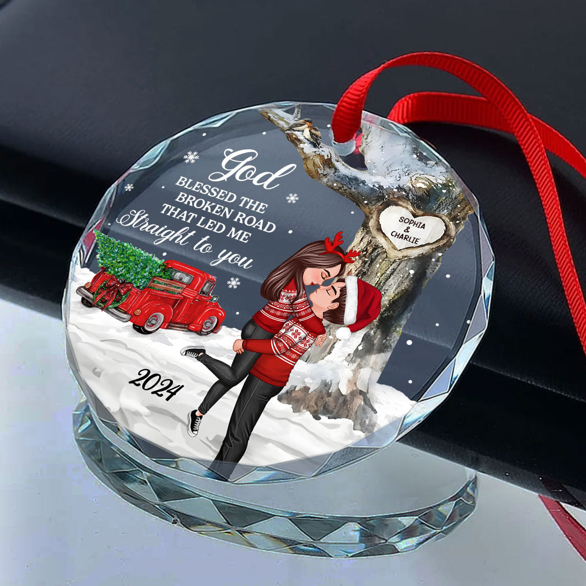 God Gave Me You Couple Hugging Kissing Personalized Crystal Glass Ornament, Christmas Gift For Husband Wife, Anniversary Gift