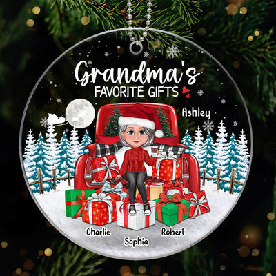 Grandma Mom Sitting On Truck Favorite Gifts Personalized Acrylic Ornament