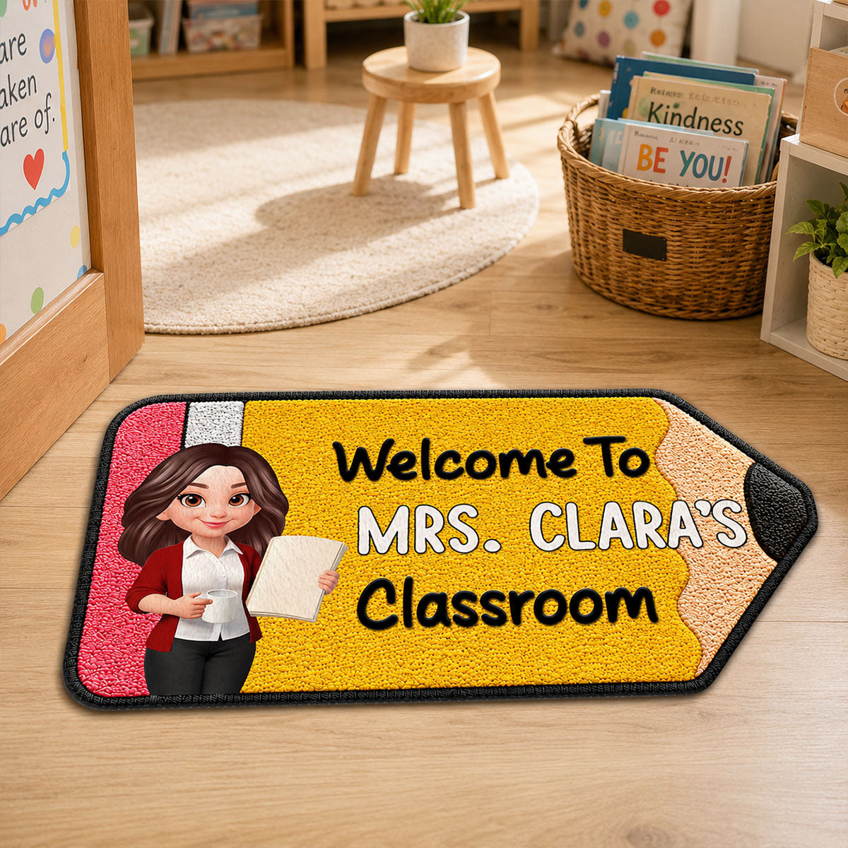 Happy Pencil Teacher Welcome To Classroom - Personalized Doormat - Back To School Gift For Teacher, Classroom Decor