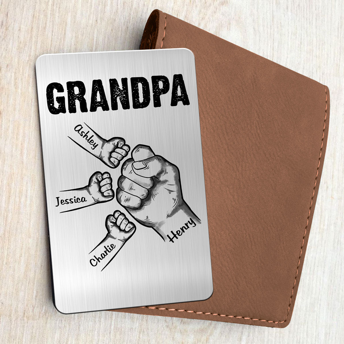 Grandpa Dad Fist Bump Hands Gift For Dad Grandpa Personalized Metal Wallet Card