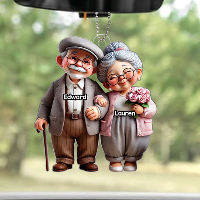 3D Effect Old Cartoon Couple Holding Hand Personalized Acrylic Car Hanger, Valentine's Day, Anniversary, Just Because Gift for him, for her