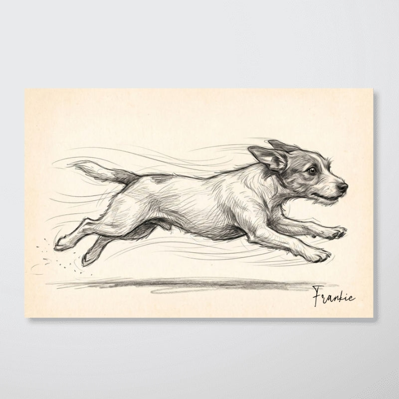 Dog with Zoomies Vintage Sketch From Your Pet Photo - Personalized Poster - Unique Pet Art Decor Gift For Dog Lover
