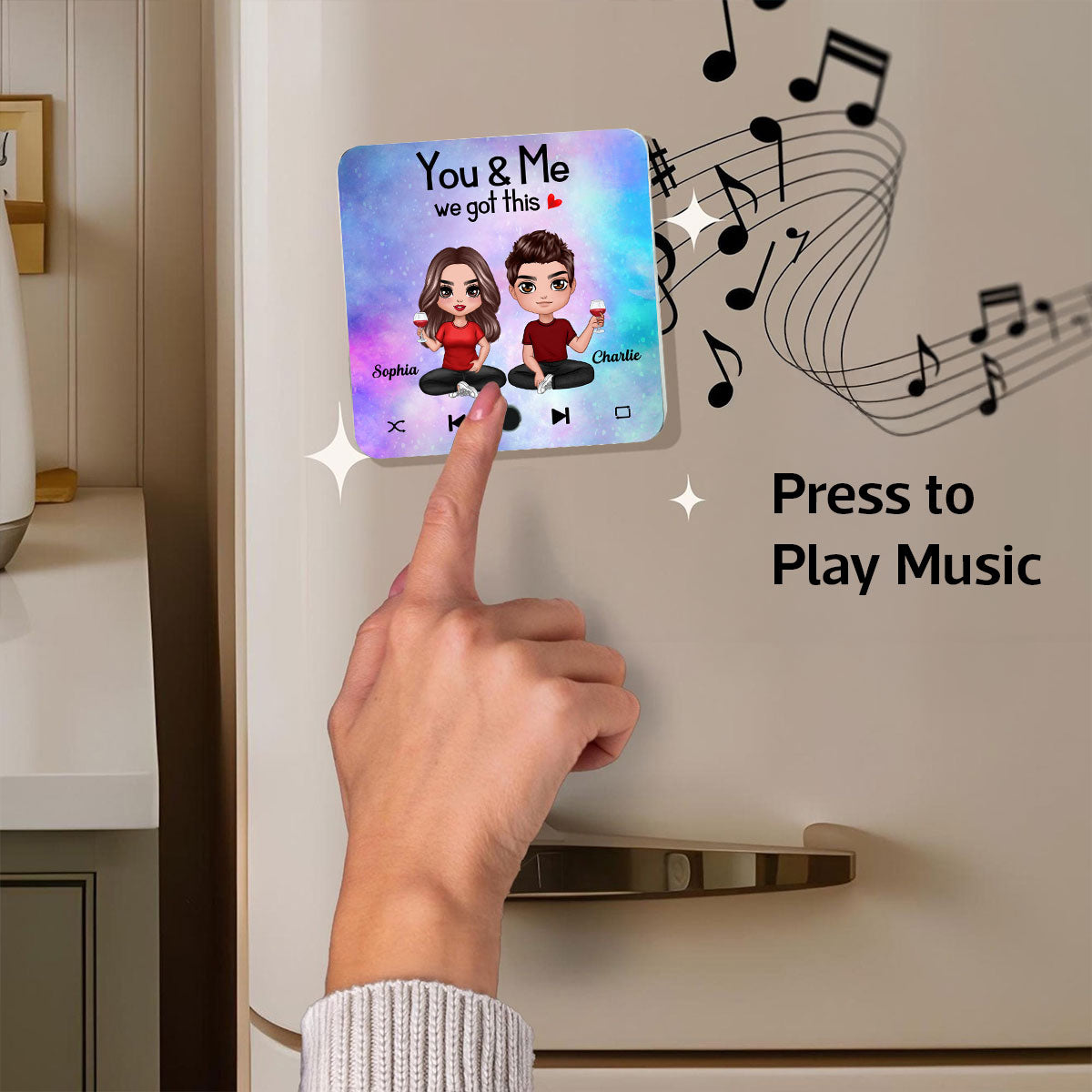 Doll Couple Sitting Together Since Favorite Song Personalized Music Fridge Magnet,  Gift For Couple