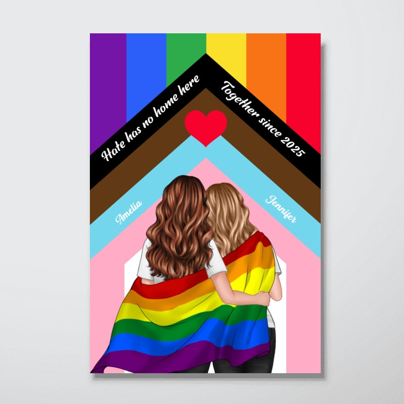 Hate Has No Home Here LGBT Couple Decor Personalized Poster