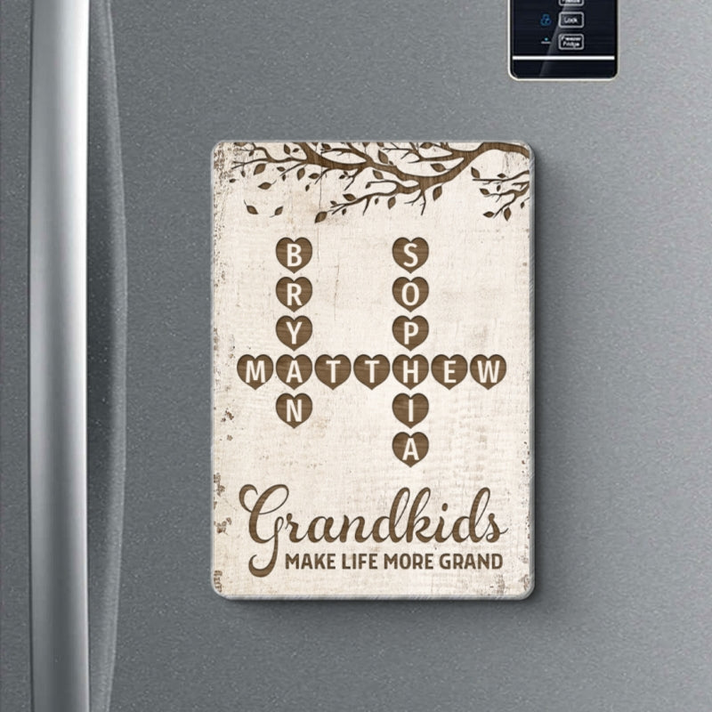 Grandkids Make Life Grand Crossword Puzzle Art Gift For Grandma Personalized Acrylic Fridge Magnet