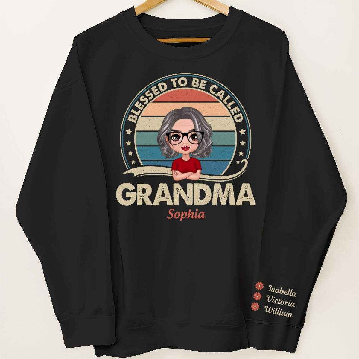 Retro Blessed To Be Called Grandma Personalized Sleeve Printed Sweatshirt
