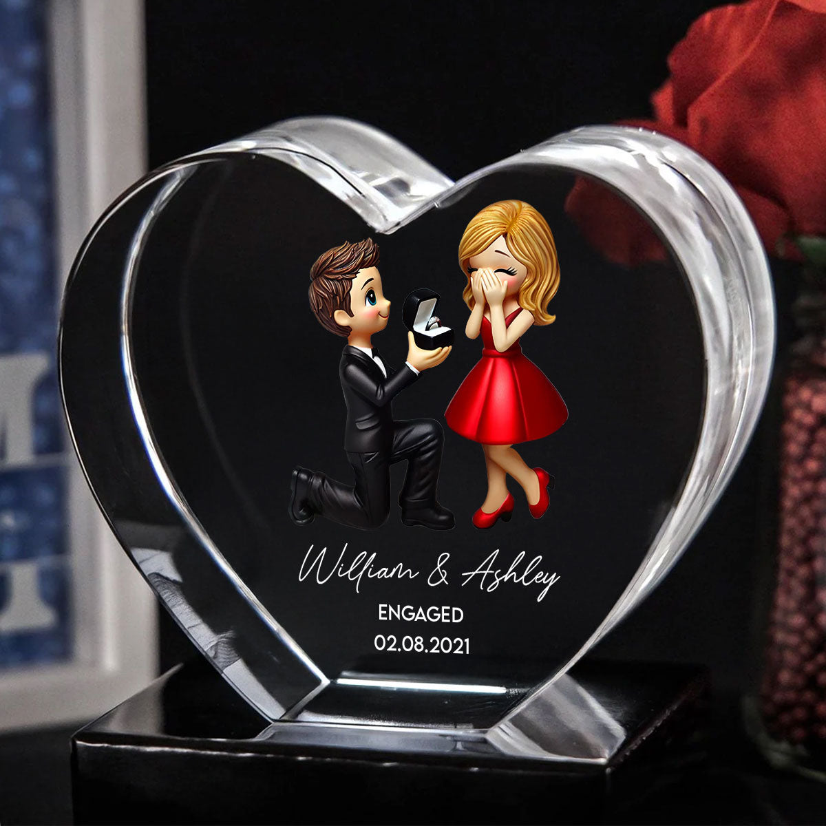 Marriage Proposal 3D Effect Personalized Crystal Heart LED,  Engagement Gift for her, Free Delivery