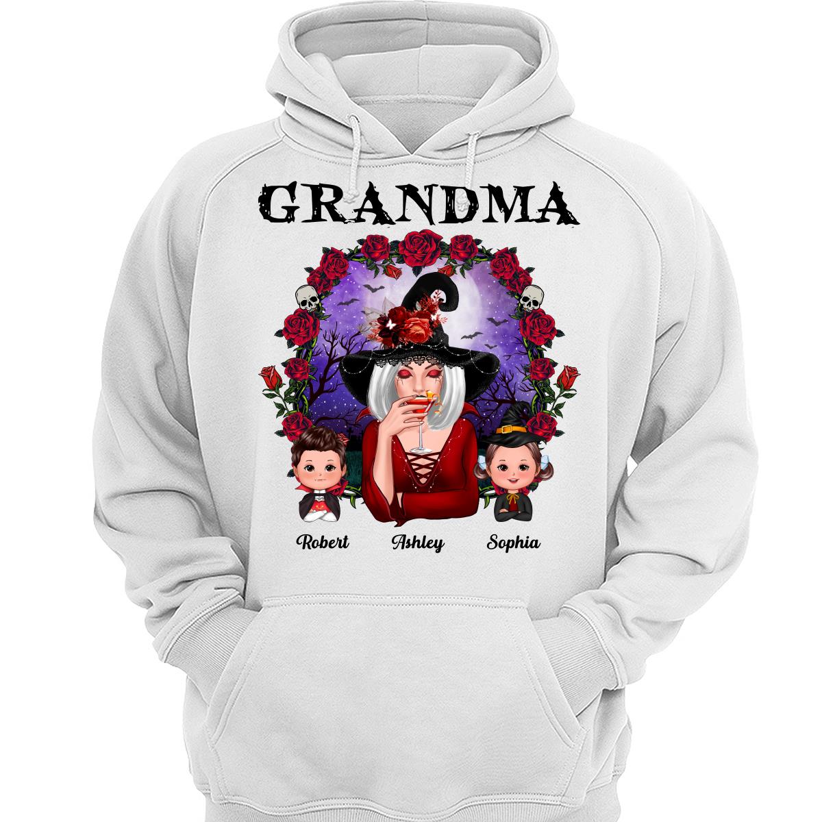 Halloween Roses Frame Grandma With Grandkids Personalized Shirt
