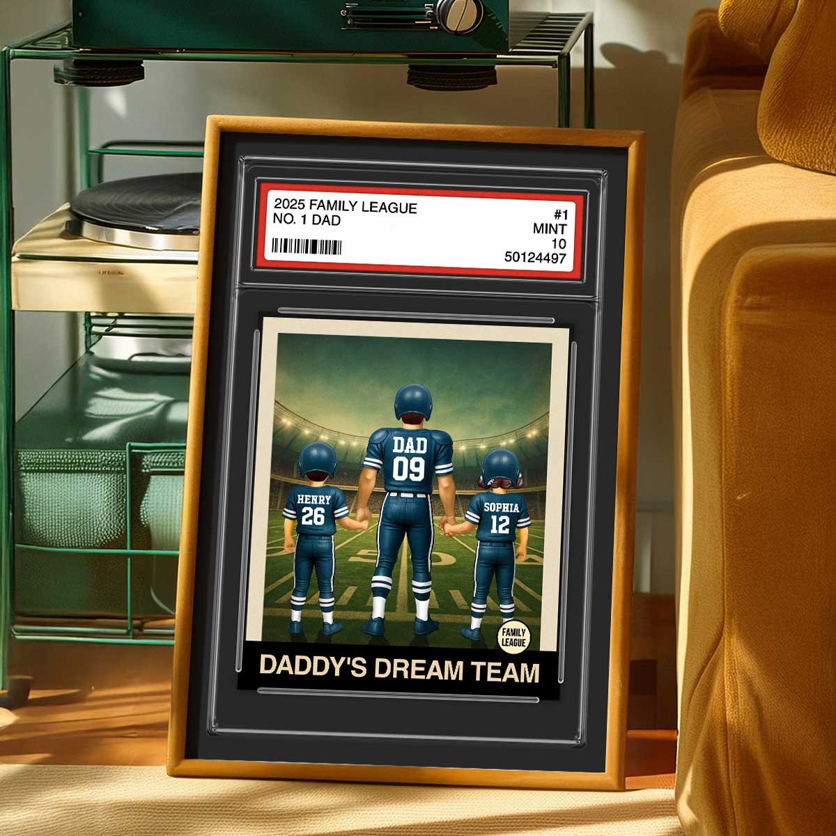 Football No. 1 Dad Man & Kids Trading Card Style Personalized Poster