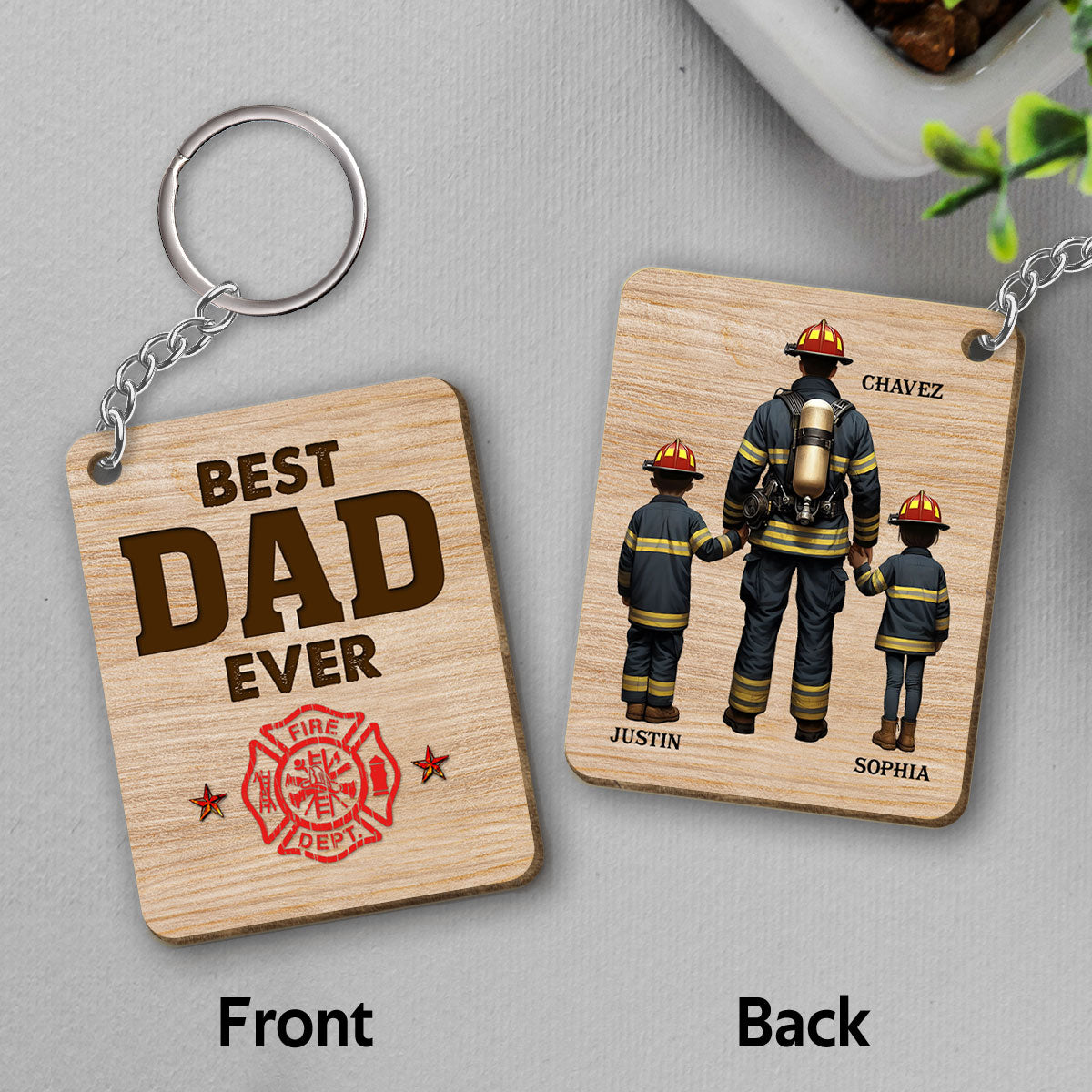 Everyday Hero Keychain, Celebrating the Best Dad Ever, Personalized Wooden Keychain