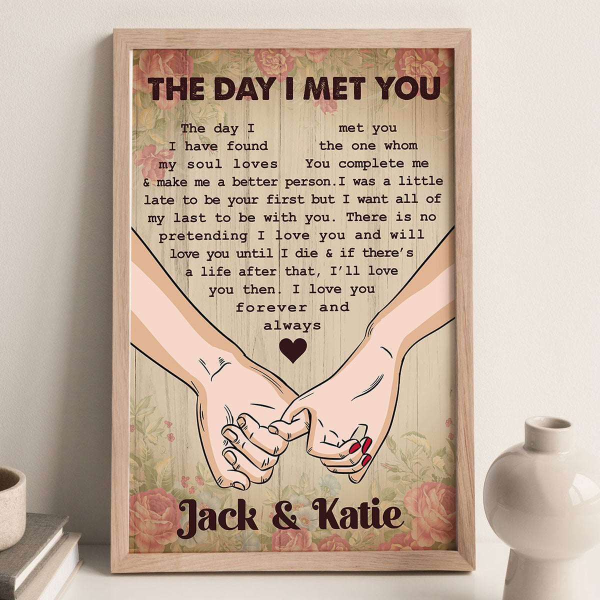 The Day I Met You Couple Hands Personalized Vertical Poster, Heartfelt 2025  Gift, Anniversary Gift