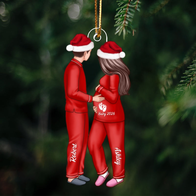 Expecting Parents Christmas Pregnancy Personalized Acrylic Ornament, Baby Arriving Ornament