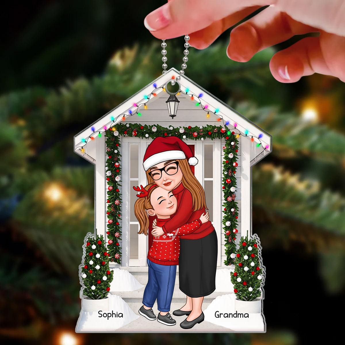 Grandma & Grandkid Hugging Front Door Personalized Acrylic Ornament