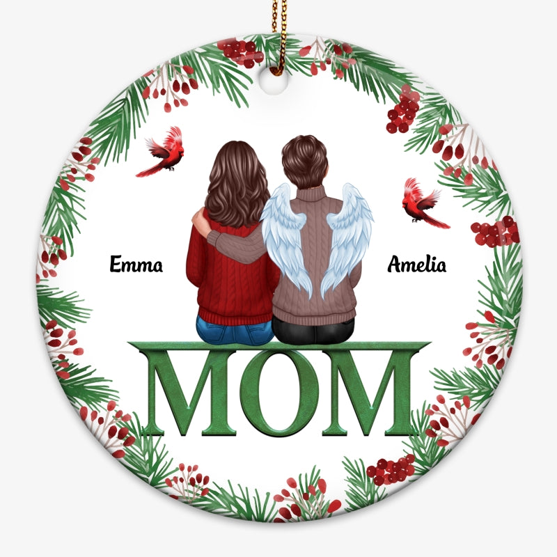 Dad Mom Memorial On Text Holly Branch Personalized Ornament