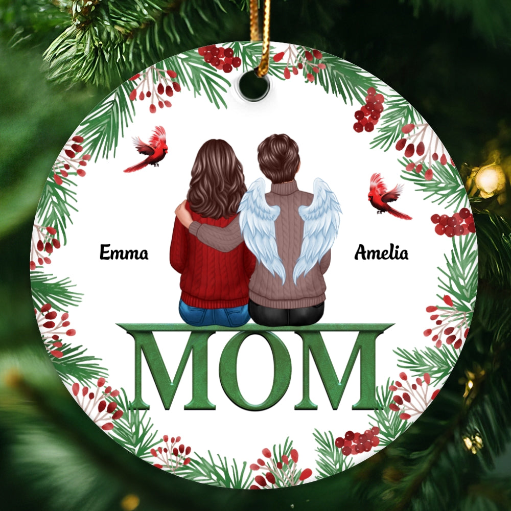 Dad Mom Memorial On Text Holly Branch Personalized Ornament