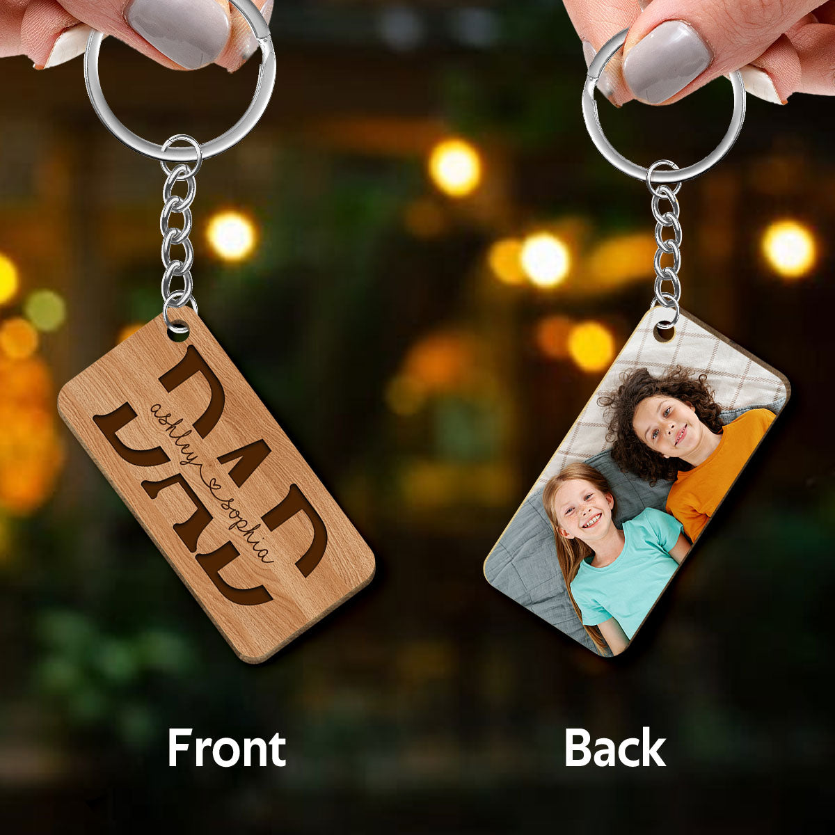 Dad We Love You Gift For Dad Photo Personalized Wooden Keychain