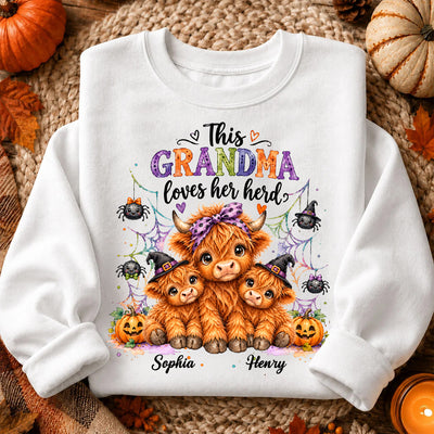 This Grandma Loves Her Herd - Personalized Shirt - Trendy Spooky Halloween Fall Tee for Grandma