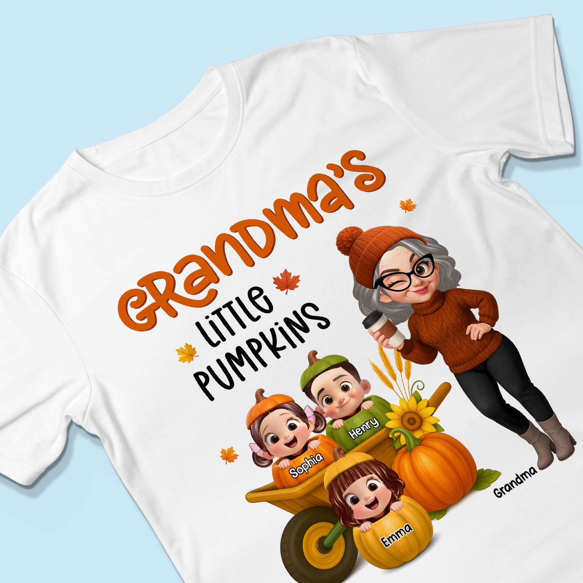 Grandma's Litttle Pumpkins Pretty Grandma And Kids Personalized Shirt, Fall Season gift