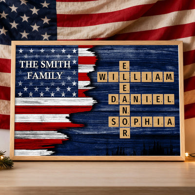 Half Nation Flag Pride Family Crossword Puzzle Art - Personalized Poster - Gift For Family