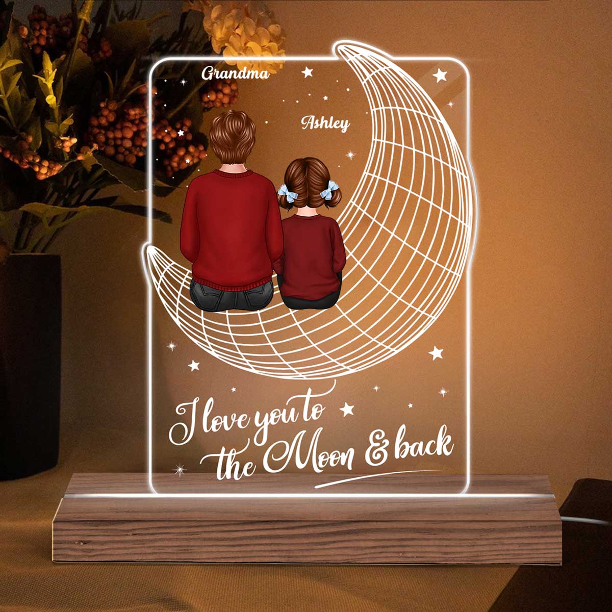3D Moon Grandma Grandkids Personalized Acrylic LED Lamp Night Light