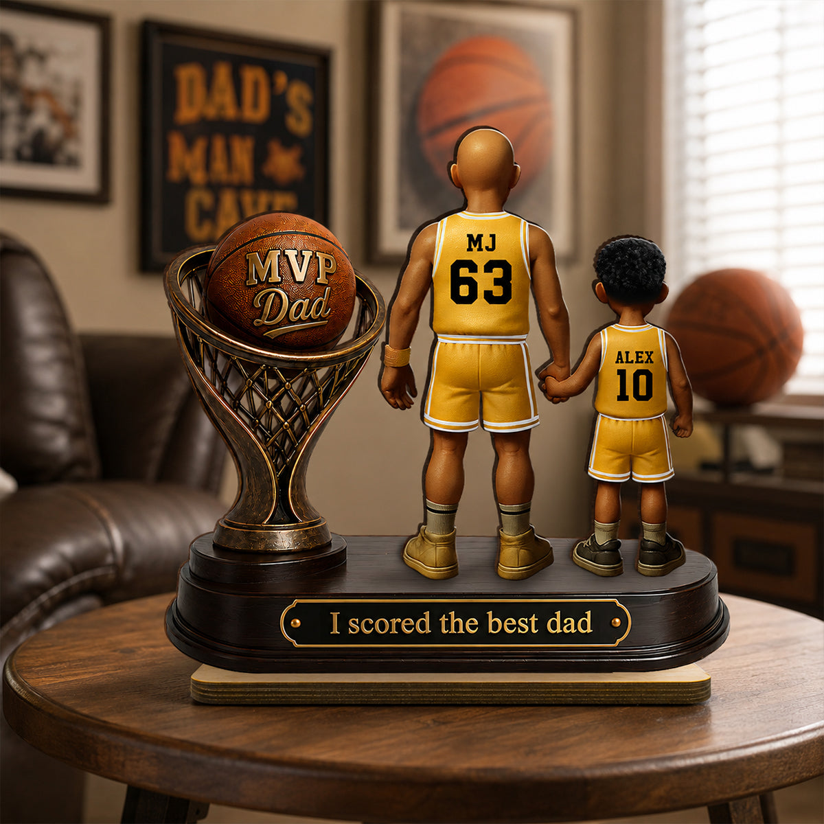 We Scored the Best Dad Basketball Trophy - Personalized 2-Layered Wooden Plaque - Father's Day Gift for Dad, Husband
