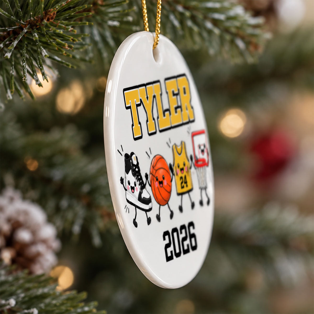 Basketball Things 2D Flat - Personalized Ceramic Ornament – Custom Name Basketball Christmas Keepsake Gift for Player, Son, Daughter, Teen