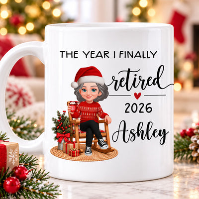 The Year I Finally Retired - Personalized Mug - Christmas Gift, Retirement Gift For Mom, Dad, Grandpa, Grandma