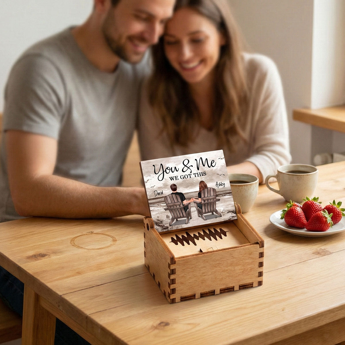 Eternal Love Couple Retro Beach Landscape - Personalized Wooden Music Box - Valentine's Day Gift For Couple