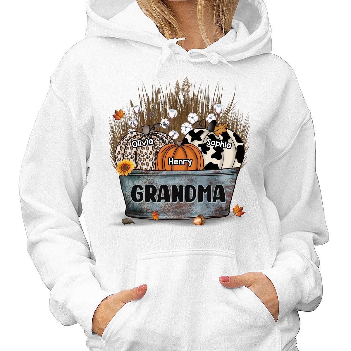 Grandma Mom Pumpkins In Bucket Fall Season Personalized Shirt