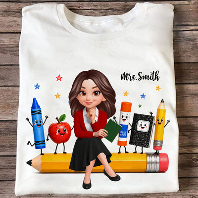 Funny Teacher Life Happy School Supplies Friends - Personalized Shirt - Back To School Gift For Teacher