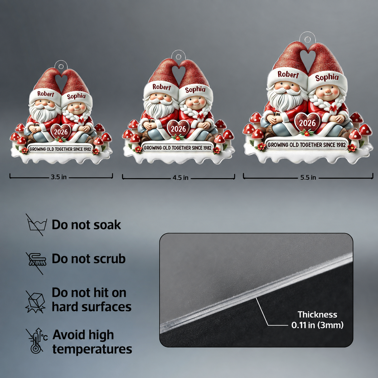 3D Effect Gnome Couple Personalized Acrylic Car Hanger Ornament, Valentine's Gift For Him, For Her, Husband, Wife