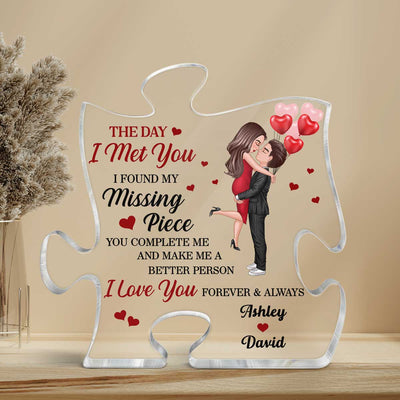 Doll Couple Hugging Found My Missing Piece Anniversary Gift For Him For Her Personalized Puzzle Acrylic Plaque