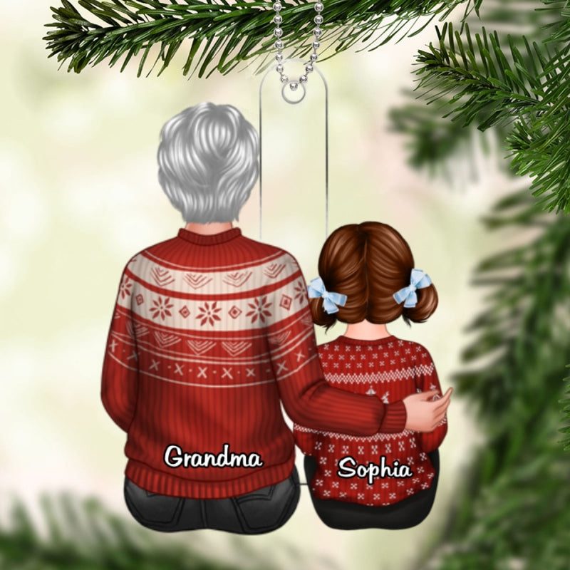 Christmas Back View Grandma & Grandkid Gift For Granddaughter Grandson Personalized Acrylic Ornament