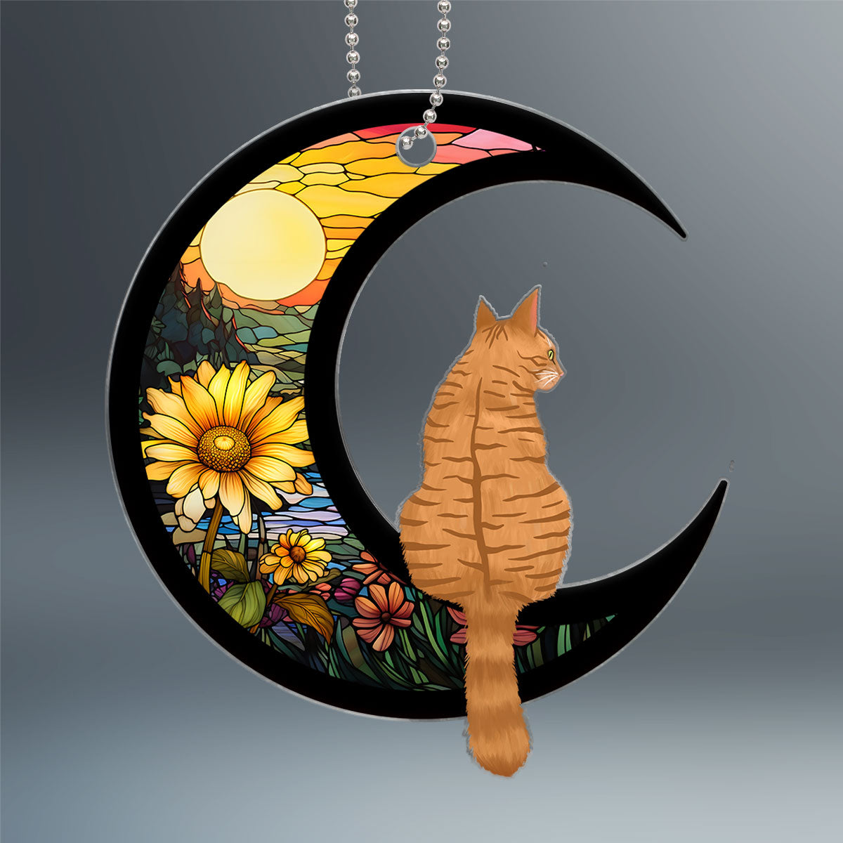 Cats Sitting On Moon Personalized Acrylic Car Ornament