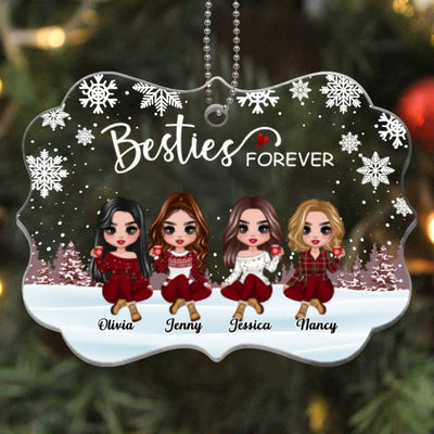 Doll Besties Sisters Forever Snow Background Personalized Acrylic Ornament