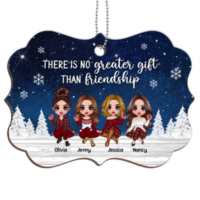 Doll Besties Sisters Sitting At Christmas Night Personalized Wooden Ornament