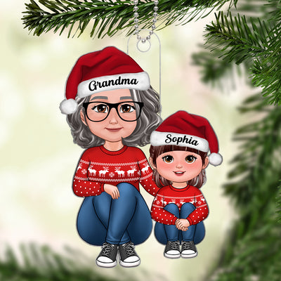 Grandma & Grandkid Sitting Together Christmas Gift For Granddaughter Grandson Personalized Acrylic Ornament