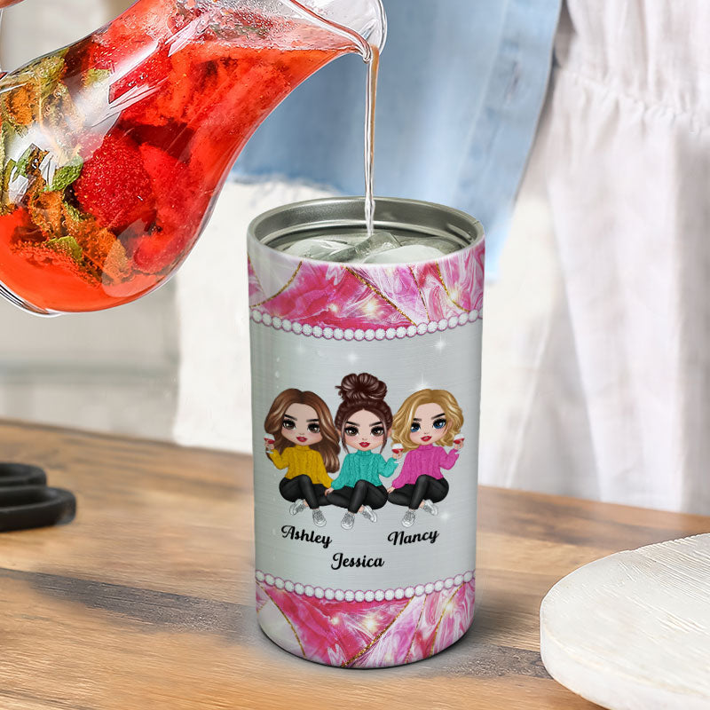 Besties Sisters Metal Pattern Personalized 4 In 1 Can Cooler