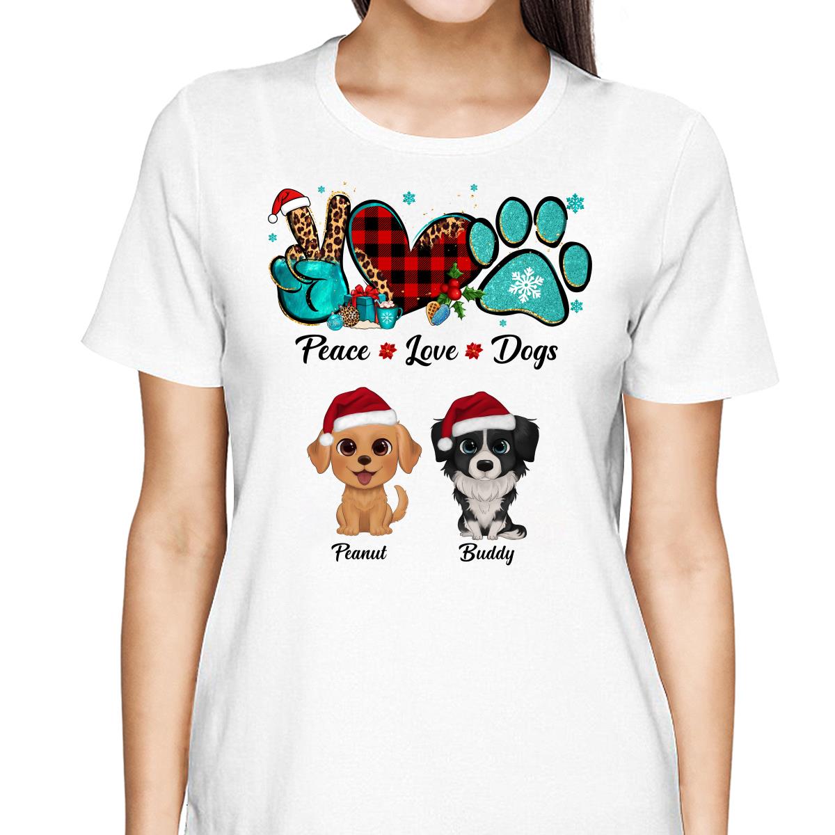 Peace Love Dogs Watercolor Cute Dogs Christmas Pattern Personalized Shirt