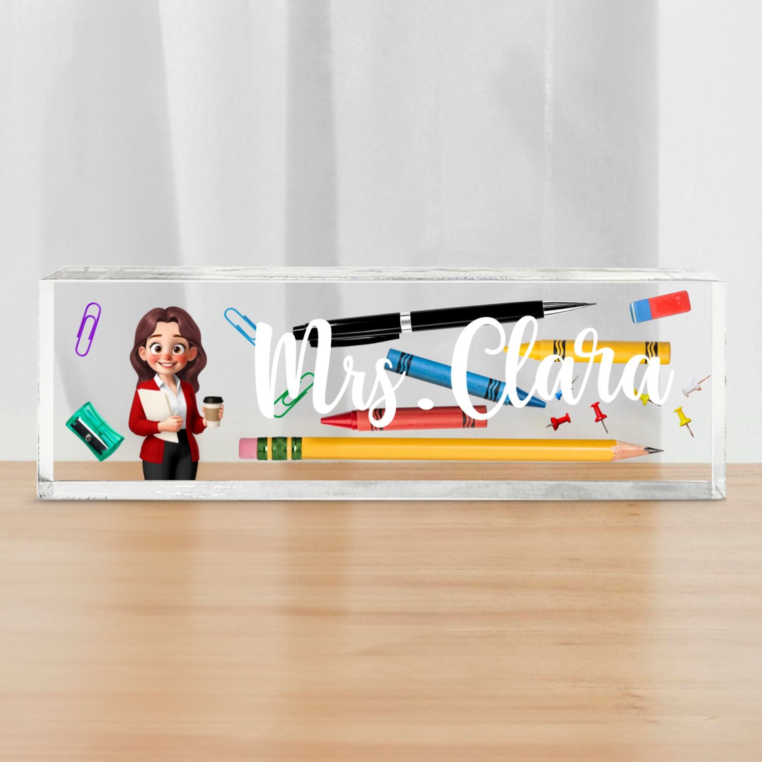 Teacher Things Personalized Acrylic Desk Name Plate, Back To School Gift