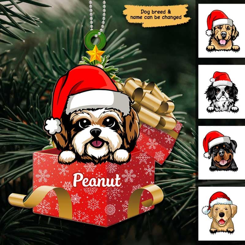 Peeking Dogs On Christmas Gifts Personalized Wooden Ornament