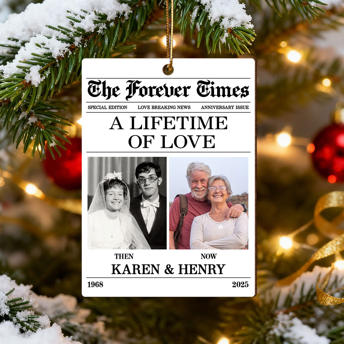 The Forever Time Then & Now Couple Anniversary - Personalized Wooden Ornament - Heartfelt Christmas Gift for Couple